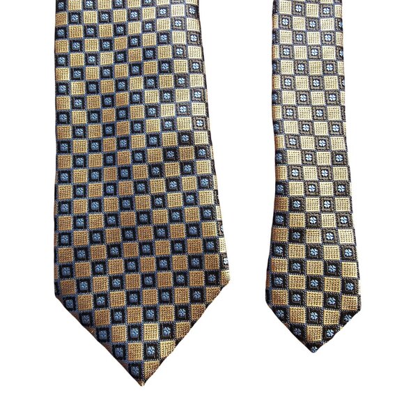 Ermenegildo Zegna Silk Gold Blue Textured Tie Office Old Money Quiet Luxury NWT - Picture 2 of 11